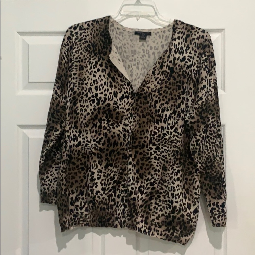 Light Weight Leopard Print Cardigan Sweater 2X
